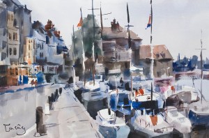Honfleur, watercolor, josep cruanas, cruañas, puerto